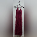 Social Couture Women’s Burgundy Ruffled Tiered Maxi Dress Formal Sz 1/2 No Belt