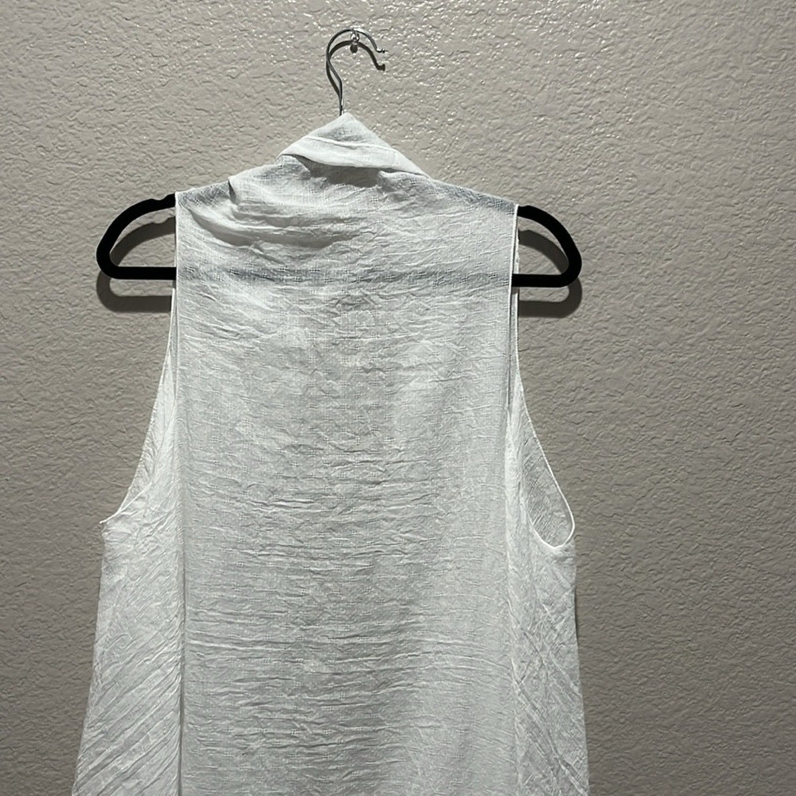 White Long Vest Layering Piece One Size Long Ruffle Hemline Sleeveless Coverup