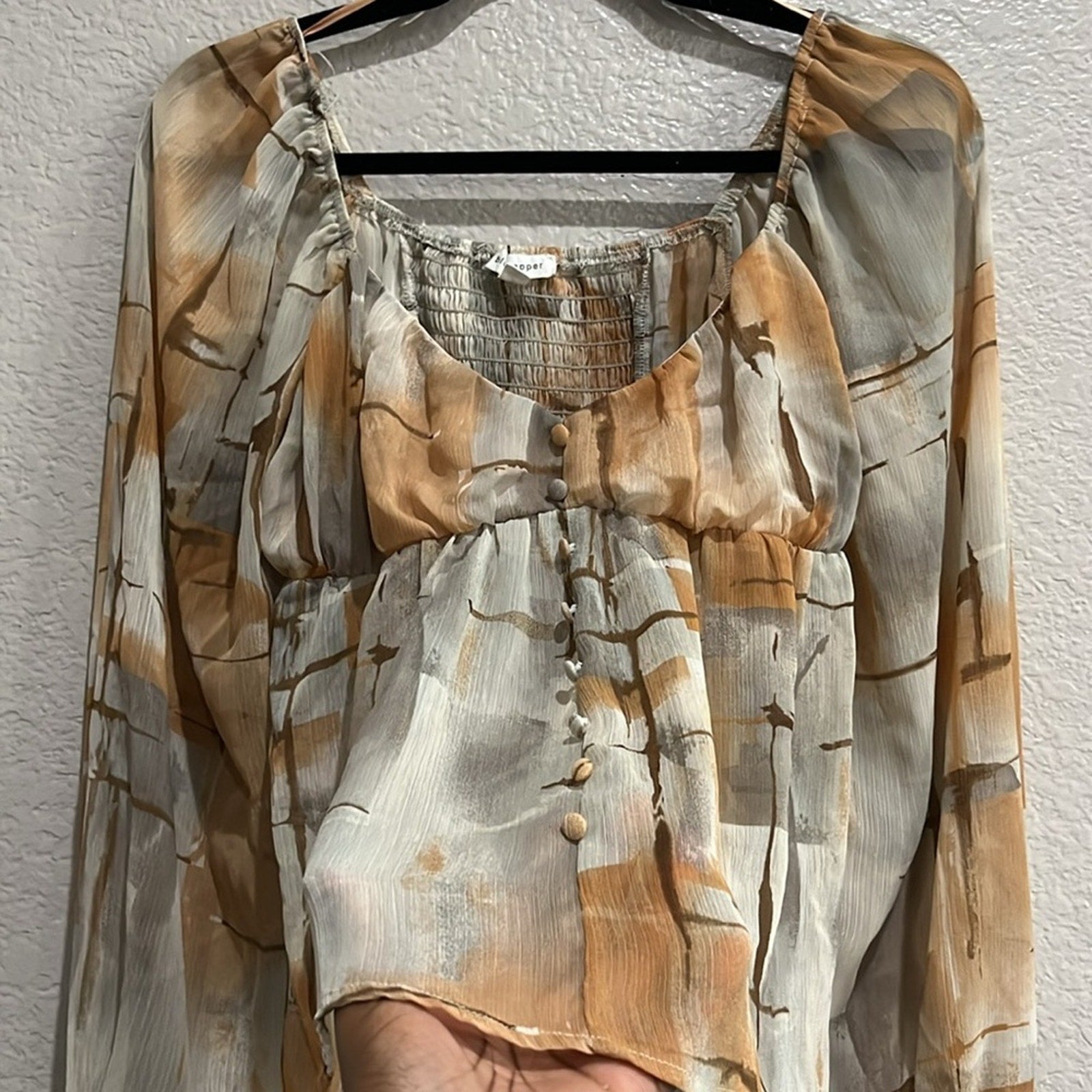Blu Pepper Womens Cream  Tan Ruffled Long Sleeve Boho Peasant Blouse Size Small