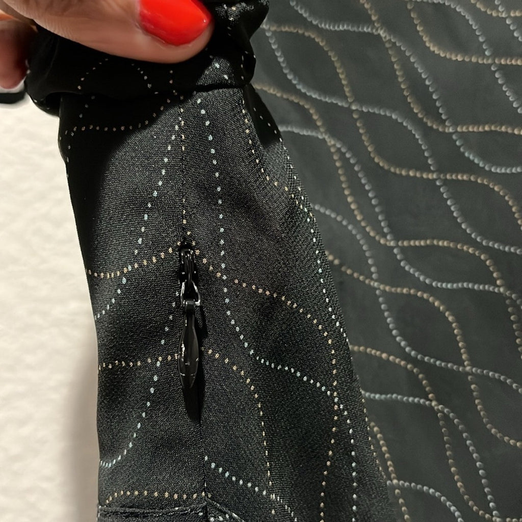 Ann Taylor LOFT Black Dress Midi Geometric Print Flowy with Belt Size 4